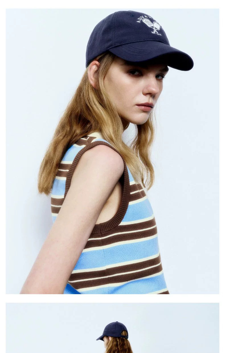 URBAN REVIVO College Contrast Striped Button Sleeveless Knitted Sweater