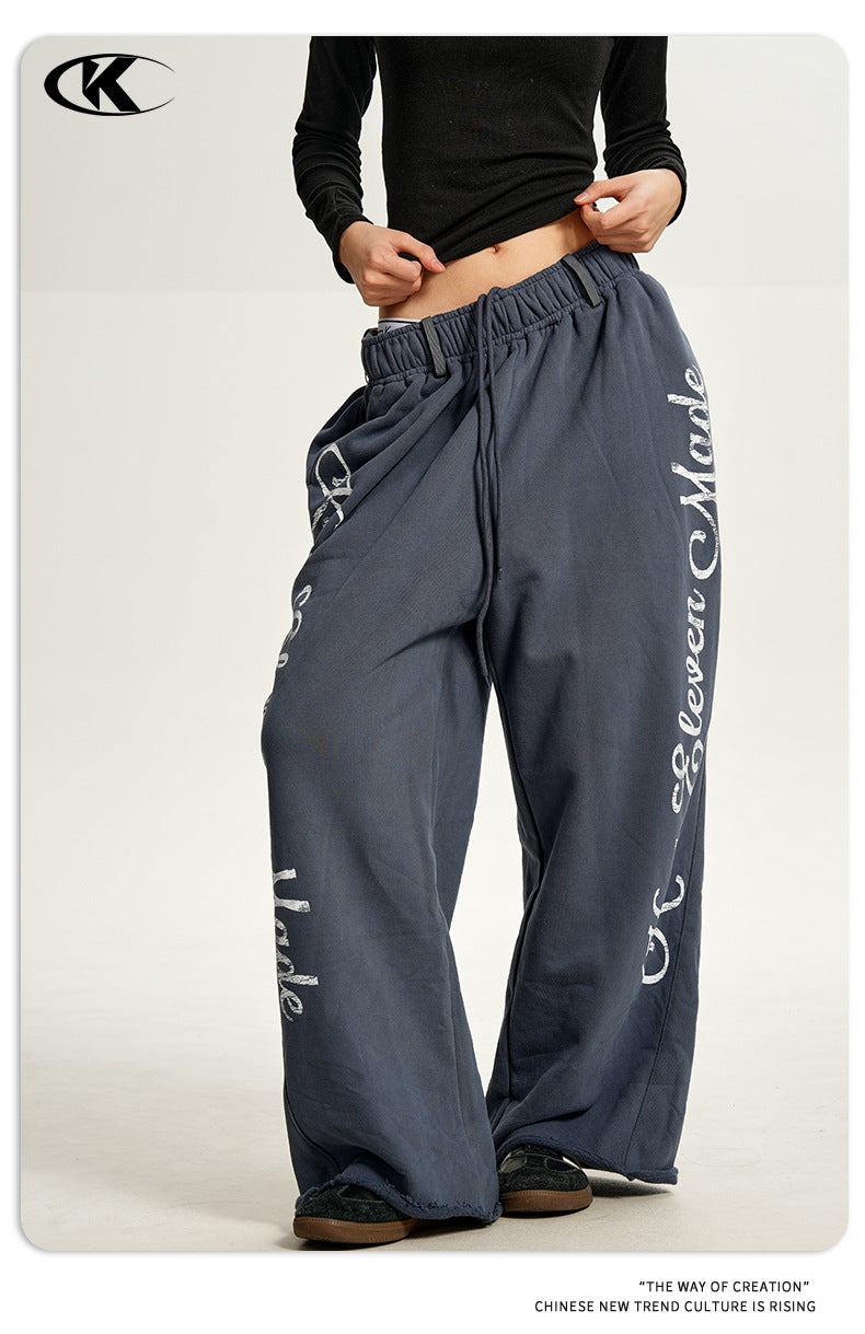 11KN Retro Hip-hop Alphabet Print Drawstring Slacks