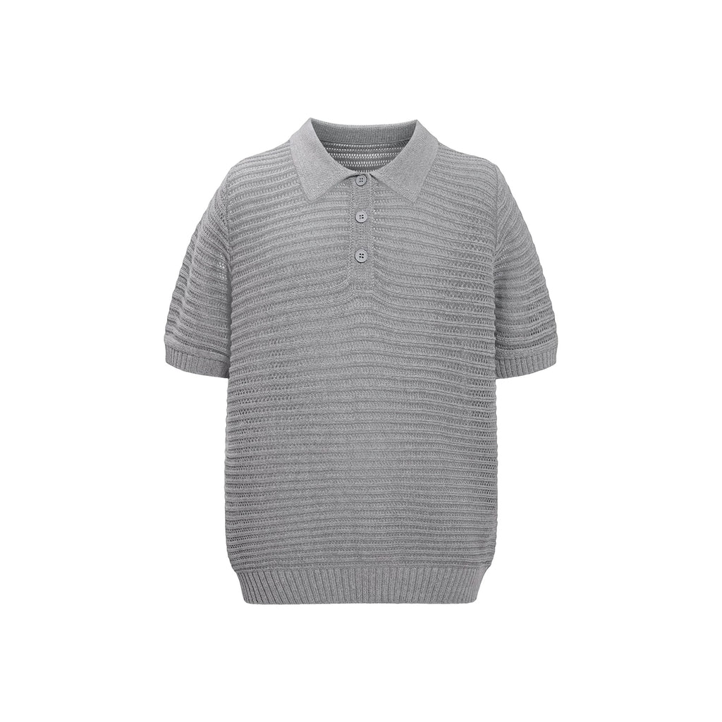 Sameuoo Shoulder Knit Hollow Polo Shirt