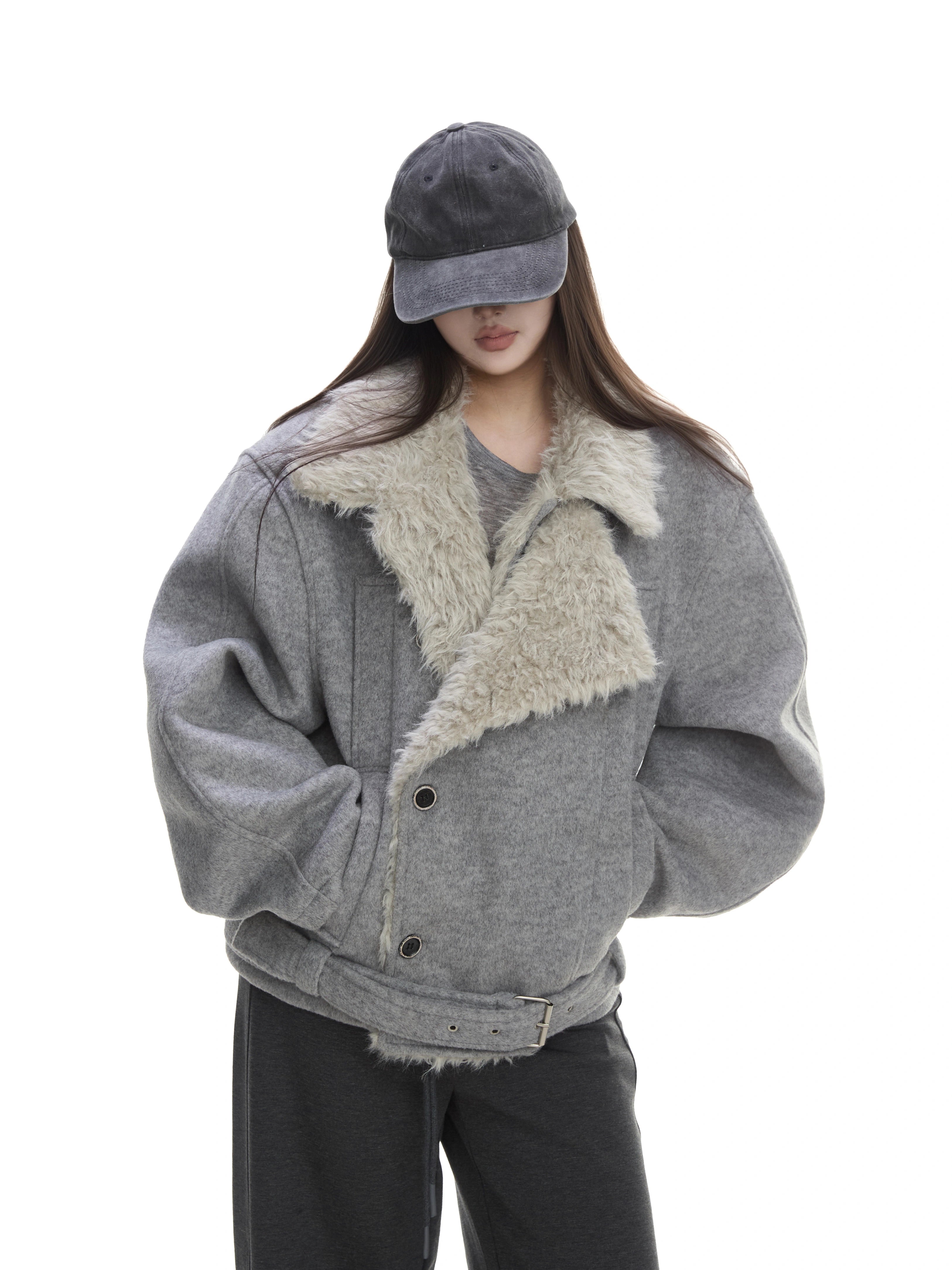 WITHMIN Fleece Warm Loose Short Woolen Coat
