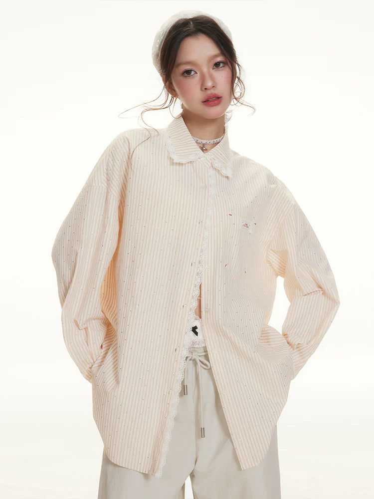 IMONE Hot Diamond Lace Striped Shirt