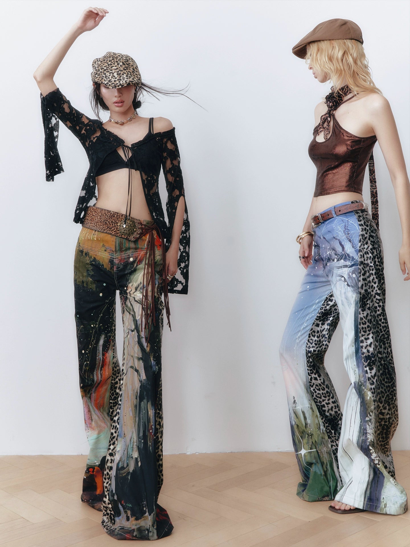 OfAkiva Waterfall Oil Painting Landscape Leopard Casual Jeans