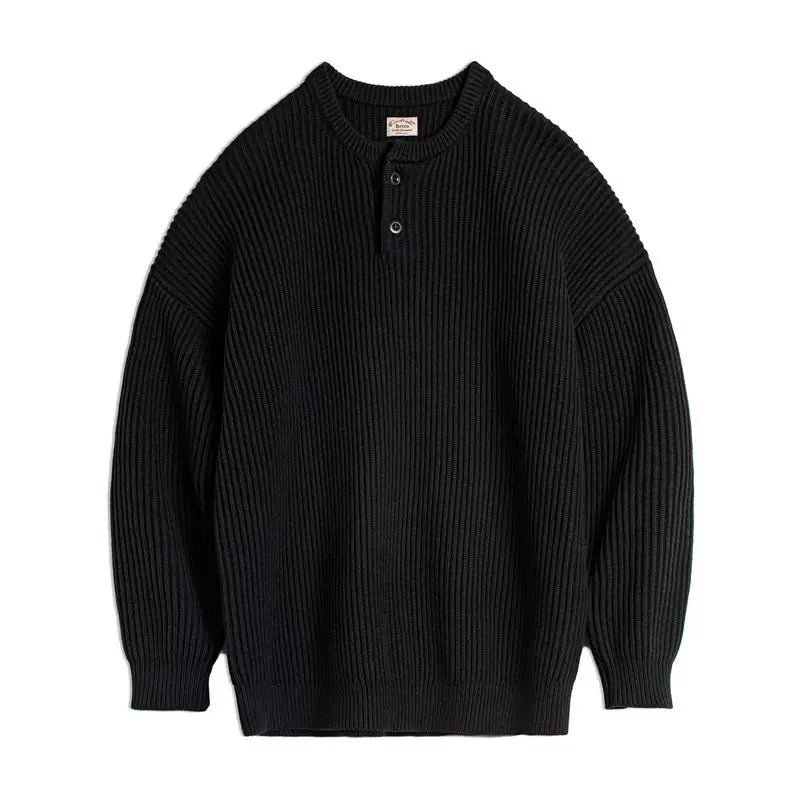 Madden Vintage Vertical Striped Henry Neck Sweater