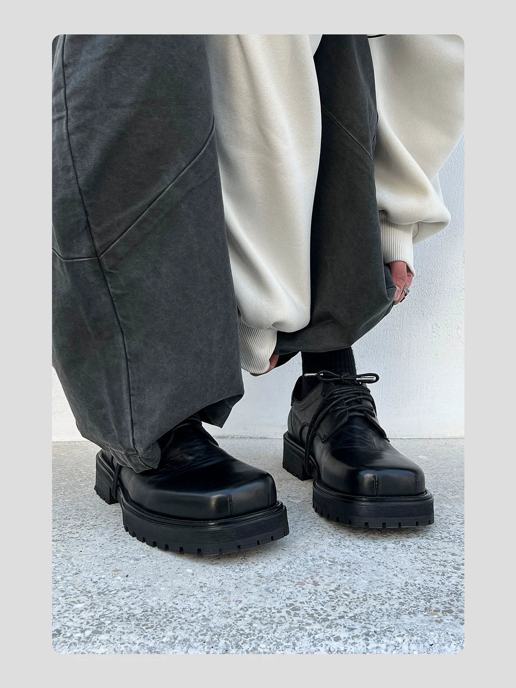 HANQIAORJI Cowhide Square Head Height-increasing Casual Leather Shoes