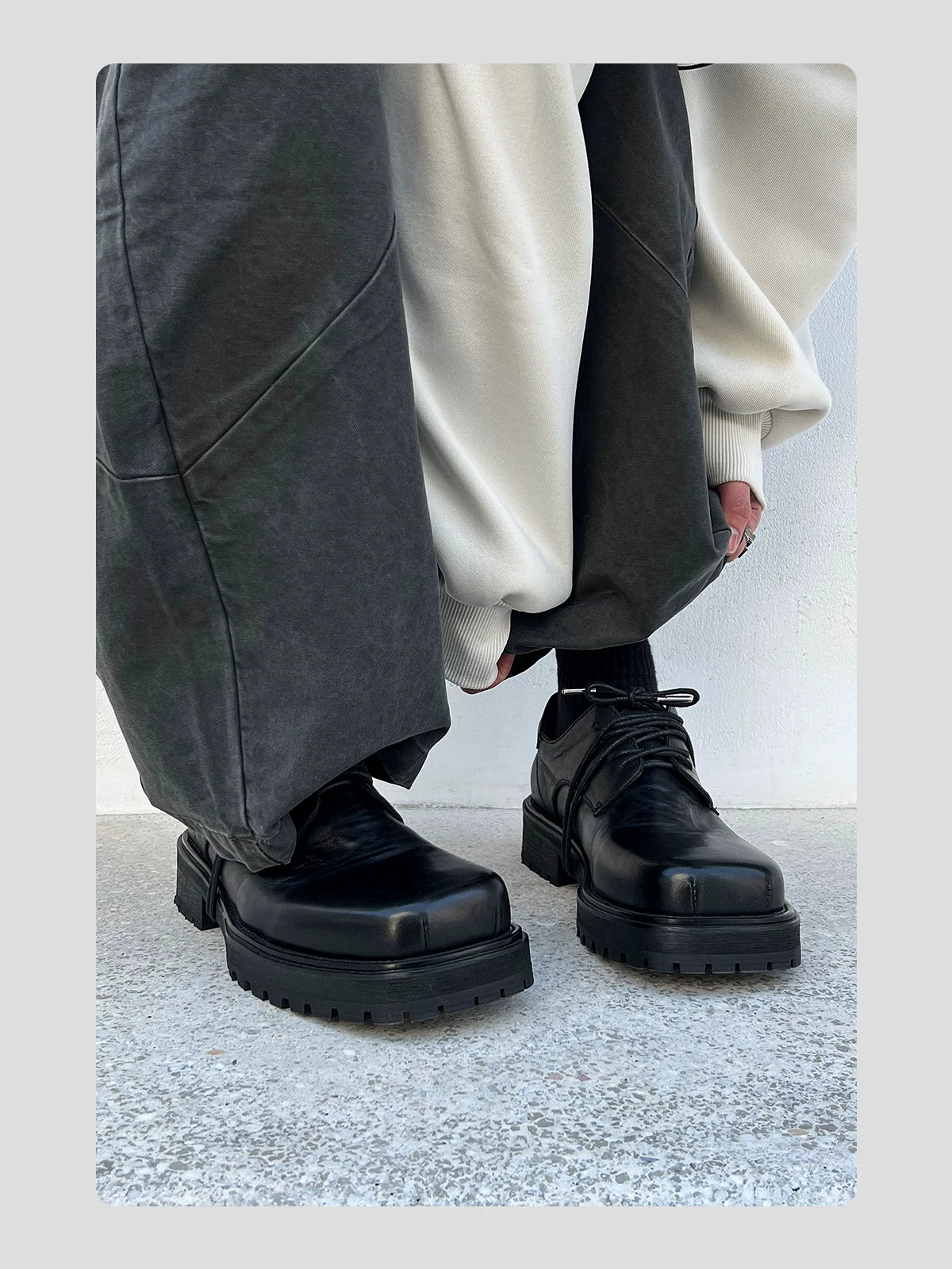 HANQIAORJI Cowhide Square Head Height-increasing Casual Leather Shoes