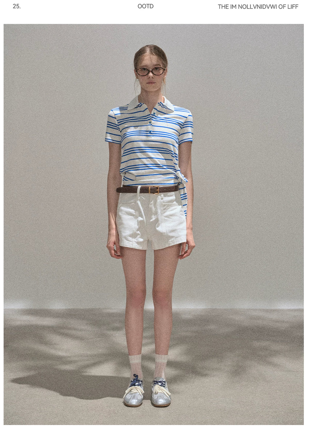 XUJING Waist Front Shoulder Striped Polo Shirt Tee