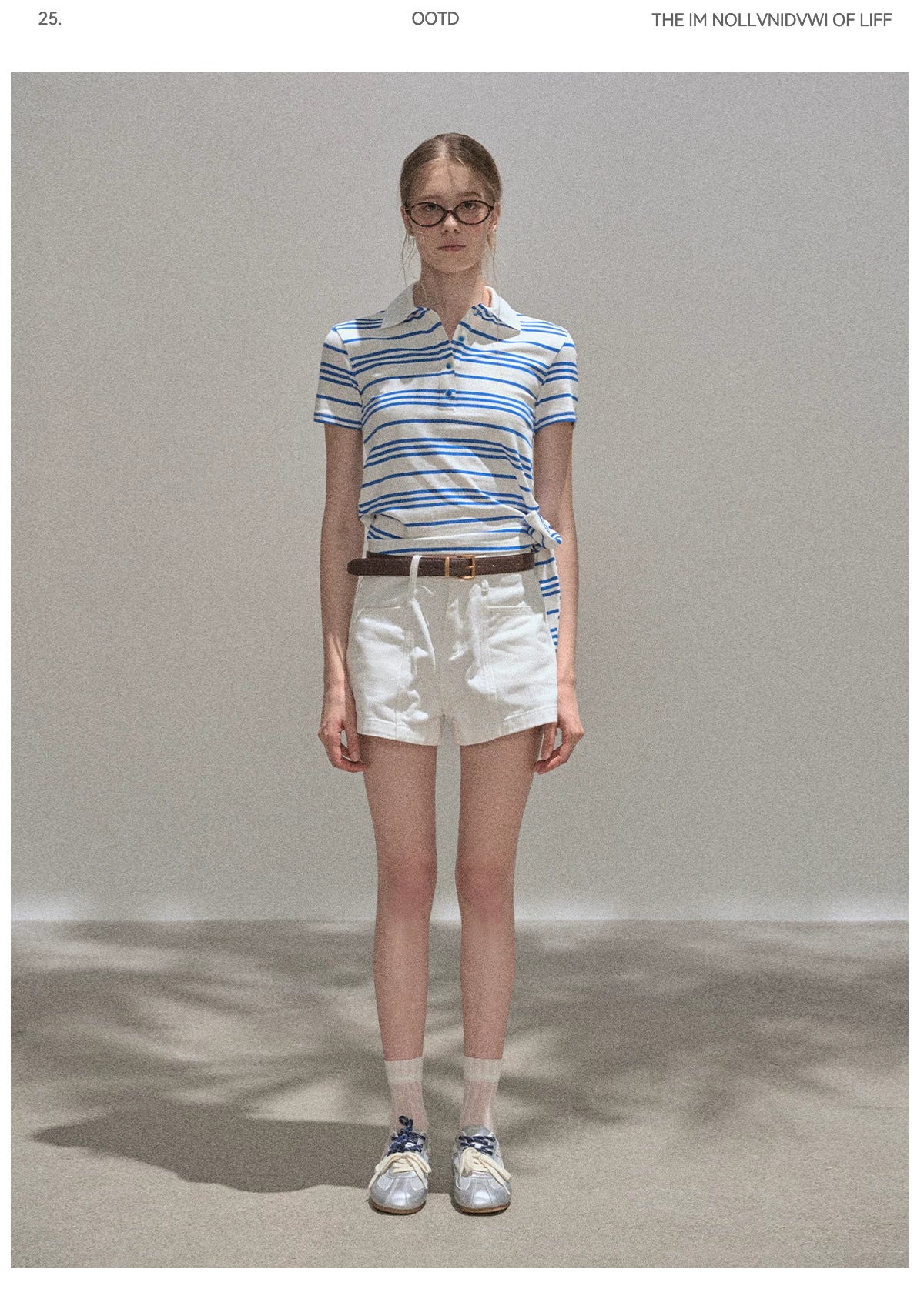 XUJING Waist Front Shoulder Striped Polo Shirt Tee