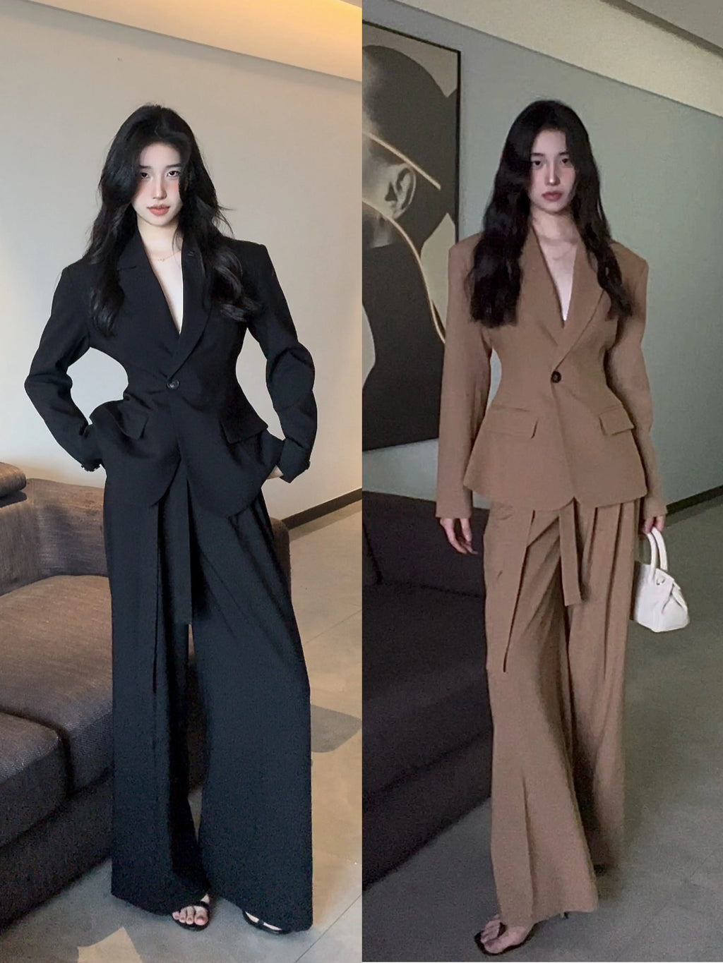 PANPANSTUDIO Medium and Long Wide Leg Pants Suit Set