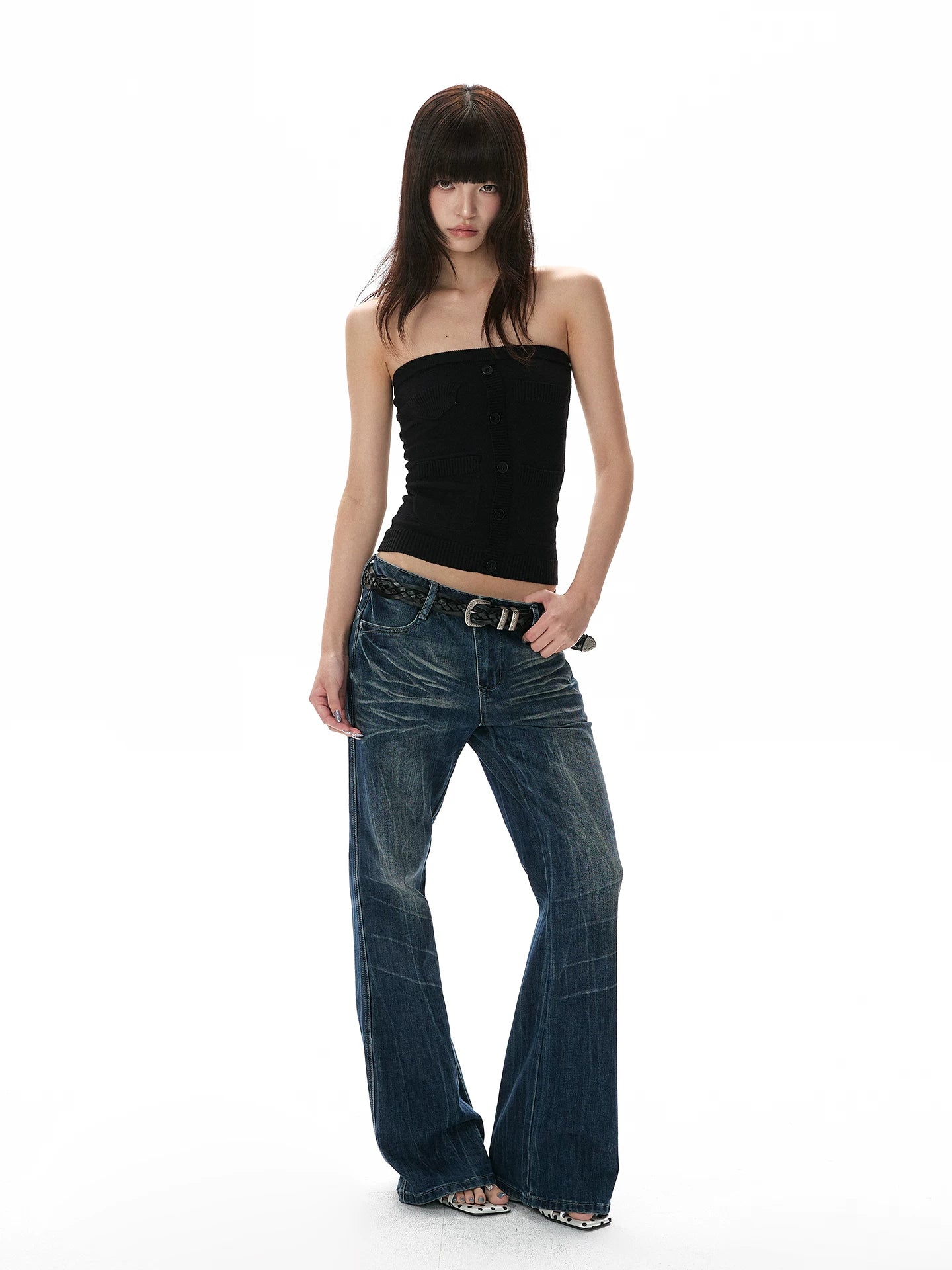 A PUEE Retro Low-rise Straight-leg Slim-fit Jeans