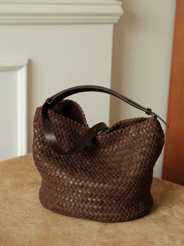 EZRO Cowhide Texture Hand-woven Messenger Bag