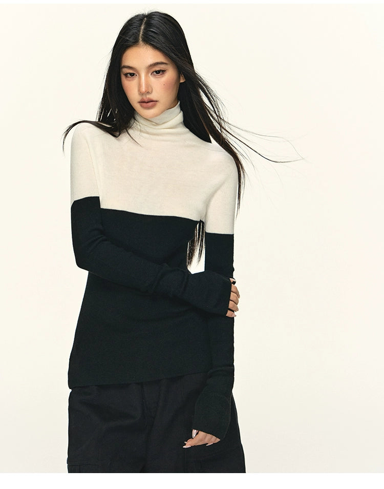 Anna Aneae Contrasting Turtleneck with Knitted Bottom Long Sleeves