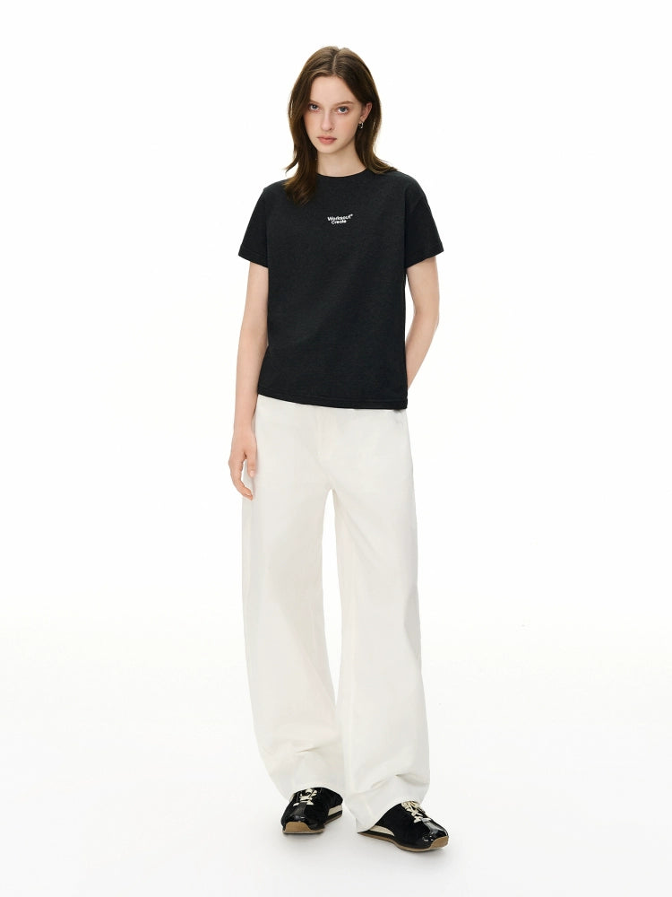 NICEBAD Flower Yarn Slogan Front Shoulder Tee