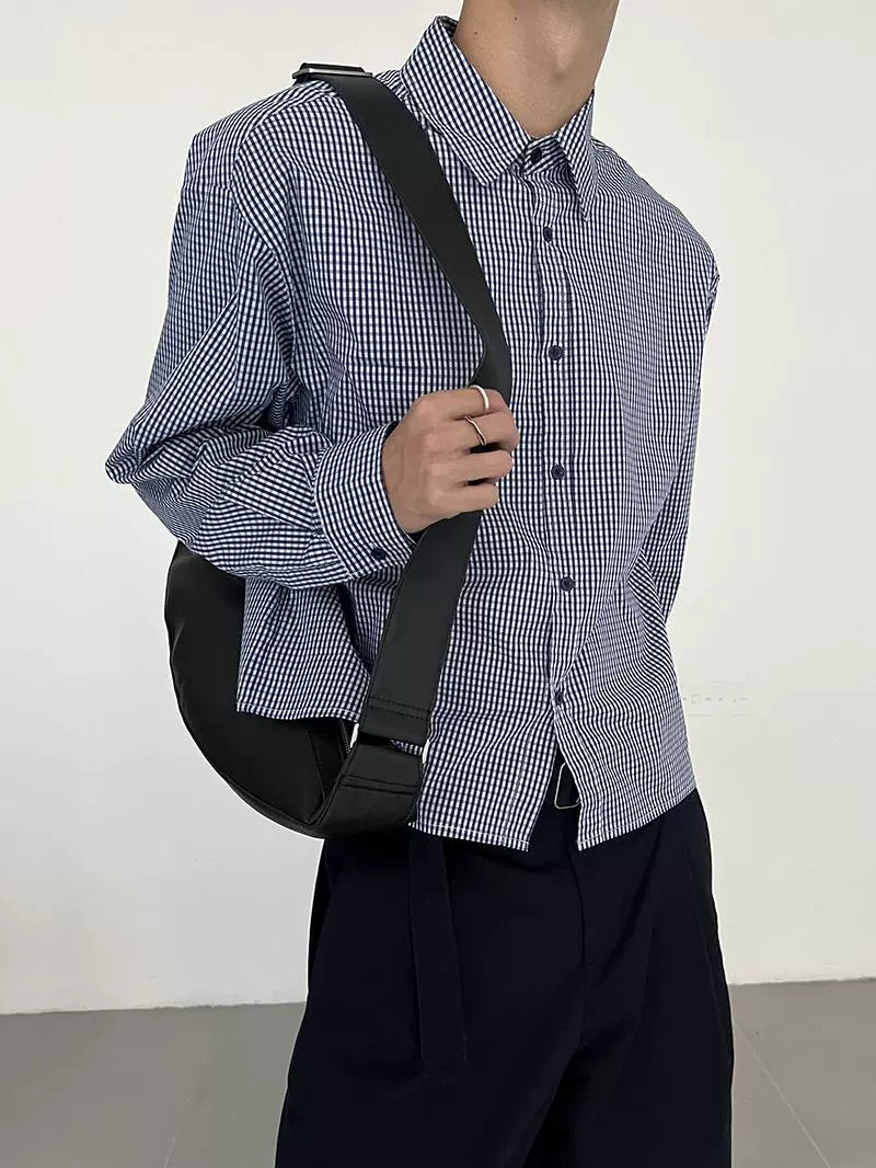 COLN Short Casual Plaid Shirt