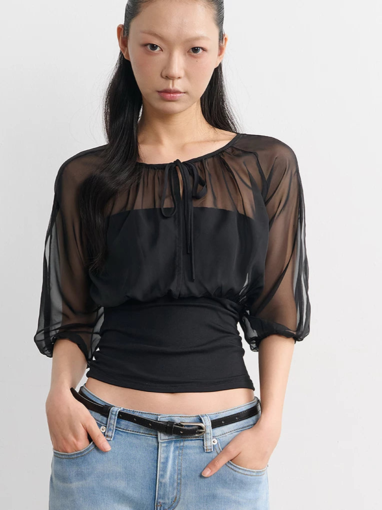 LINY LIBERTY Fake Two Pieces Loose Waist Tee