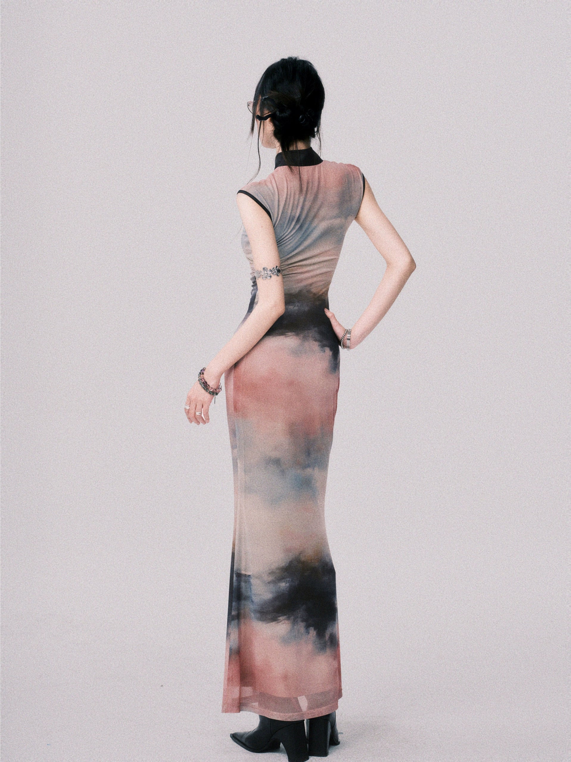 LULUSWINGS Ink Painting Elastic Net New Chinese Cheongsam Dress