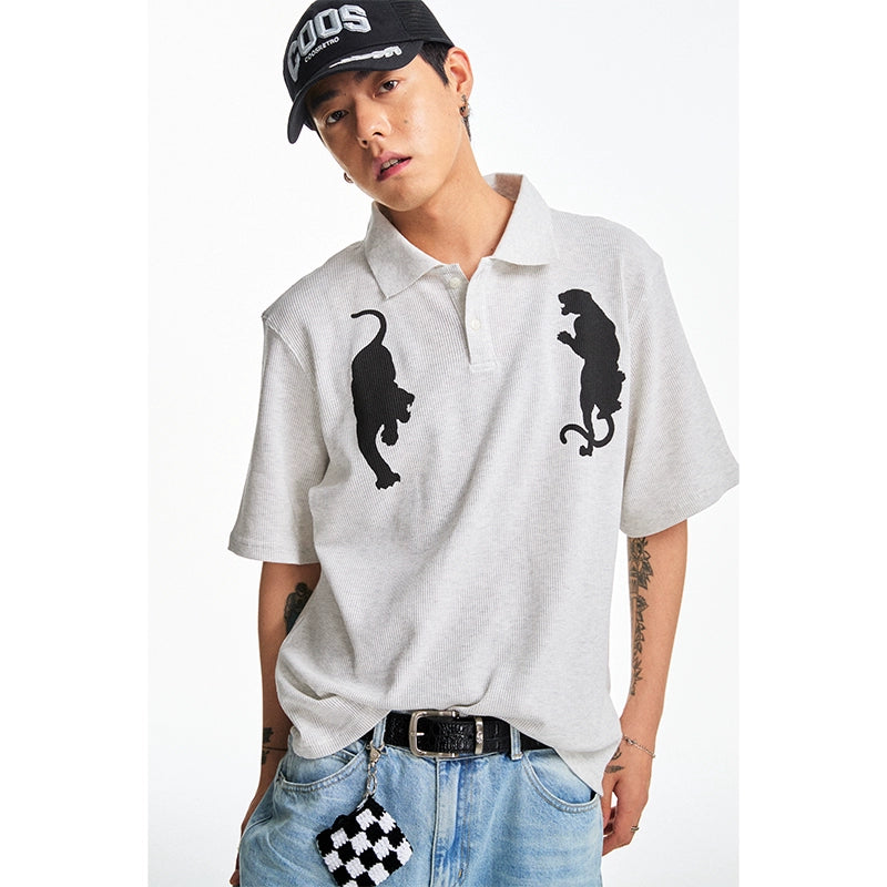 CoosRetro Polo Collar Casual Versatile Printed Tee