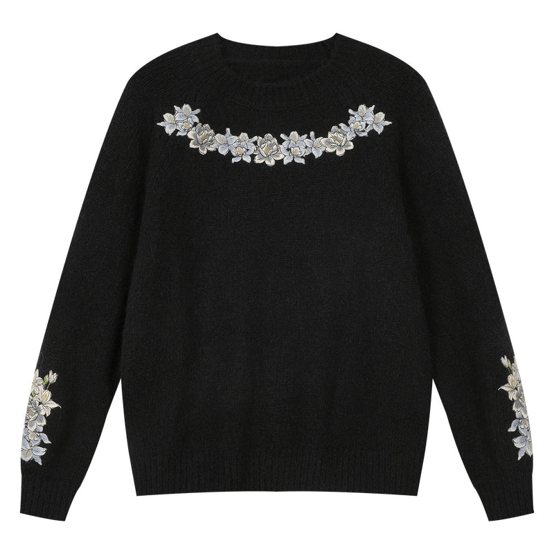 MEDM Floral Mohair Casual Crew Neck Sweater