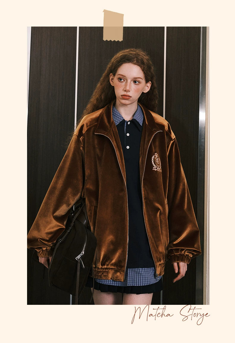 MATCHA STORY Vintage Embroidered Velvet Jacket