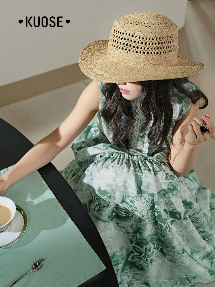 Kuose Sleeveless Tank Top Skirt Floral Dress