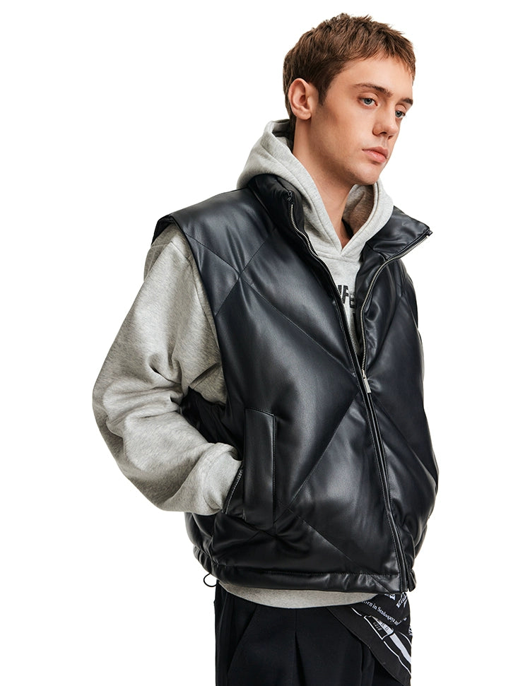 (Clearance) MADWITCH Stand-up Collar PU Leather Jacket Vest