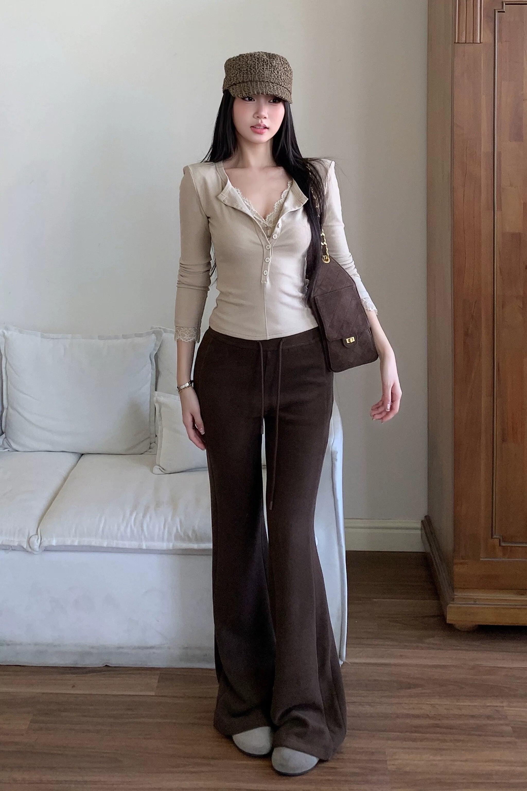 WITHMIN Micro-pull Low-rise Thin Fleece Straight-leg Pants