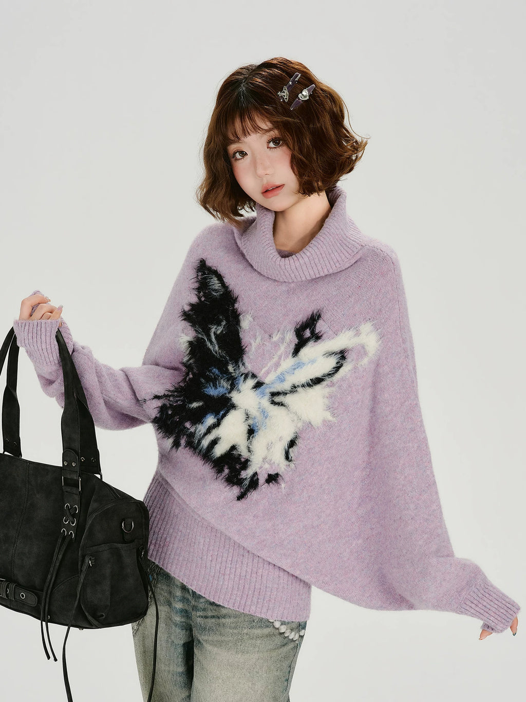 Girlyhalo Vintage Jacquard Turtleneck Knitted Sweater