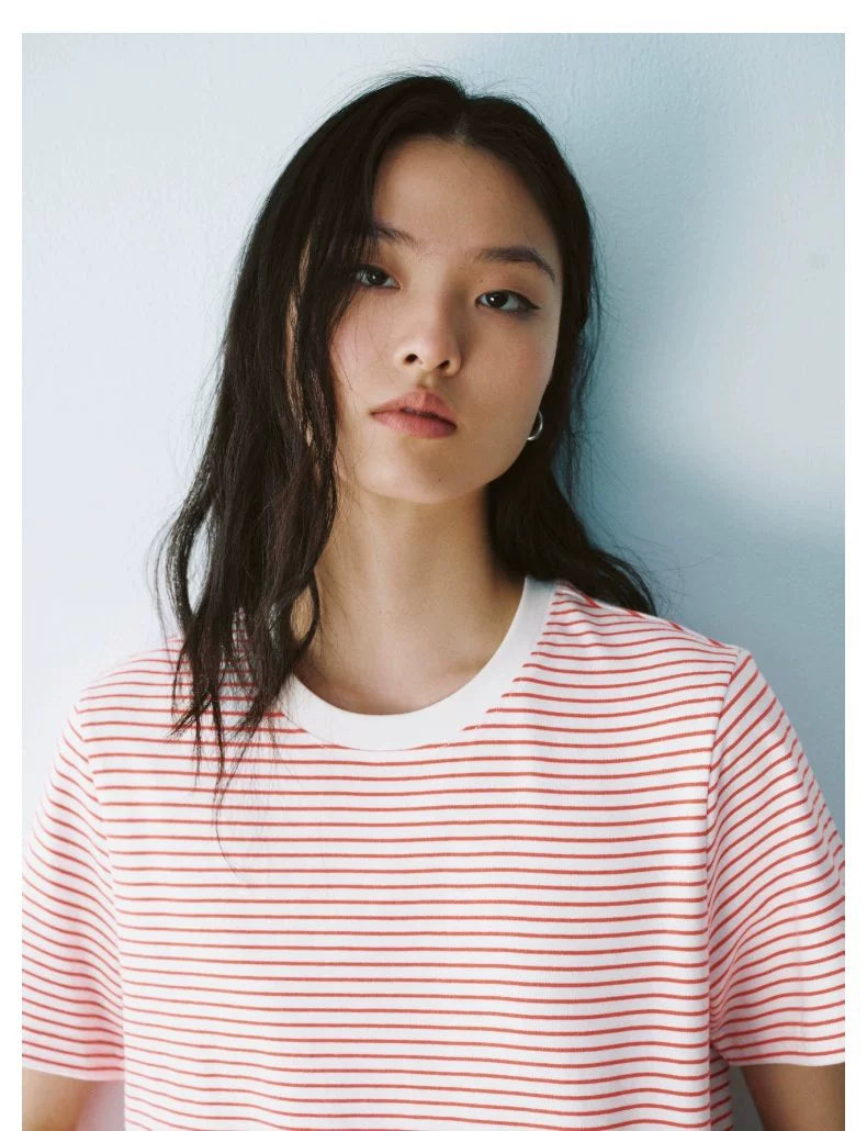 URBAN REVIVO Contrast Striped Crew Neck Short Sleeve T-Shirt