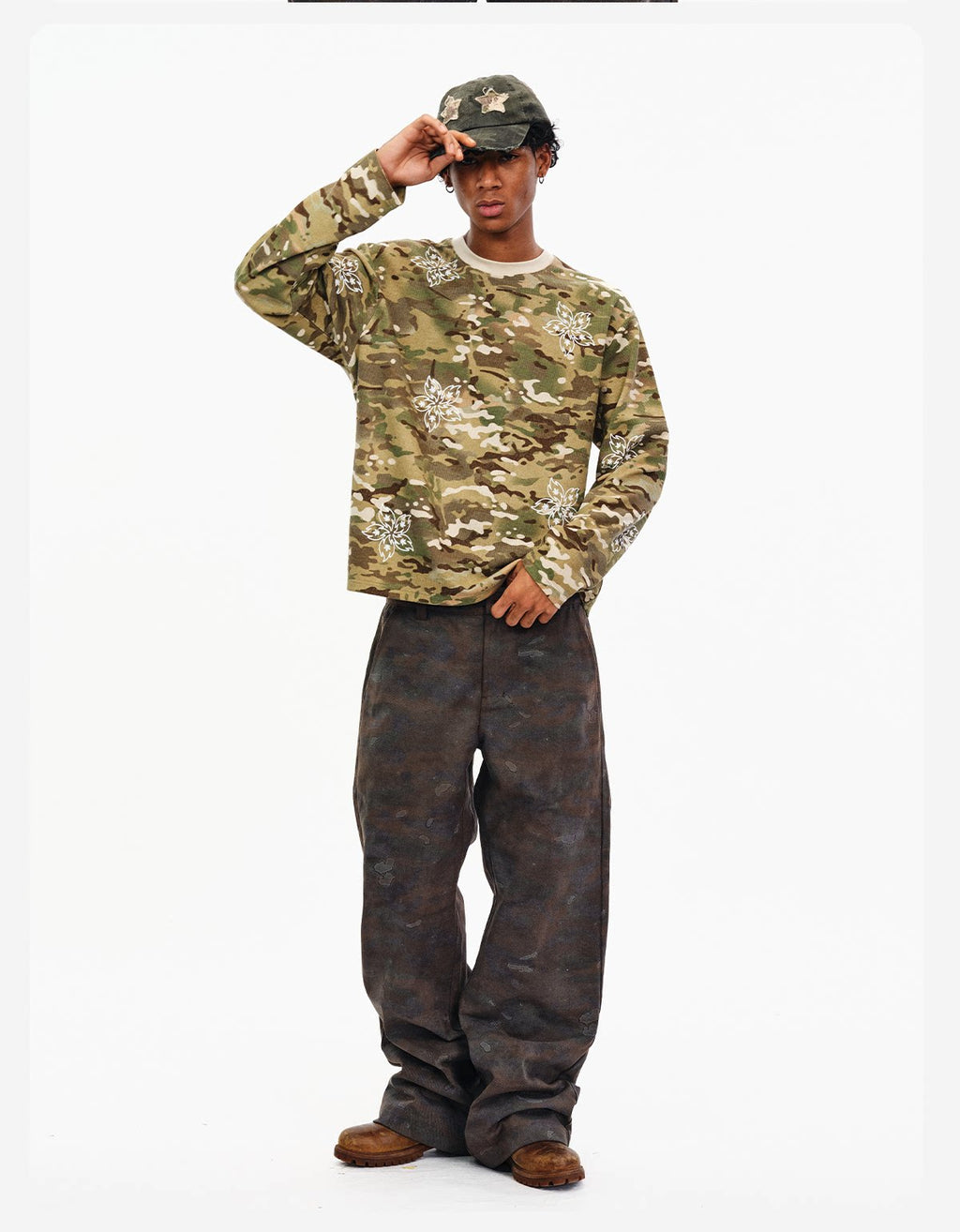 BURNIN Flame Flower Camouflage Casual Loose Long Sleeve