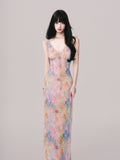 LULUSWINGS V-neck Floral Suspender Dress