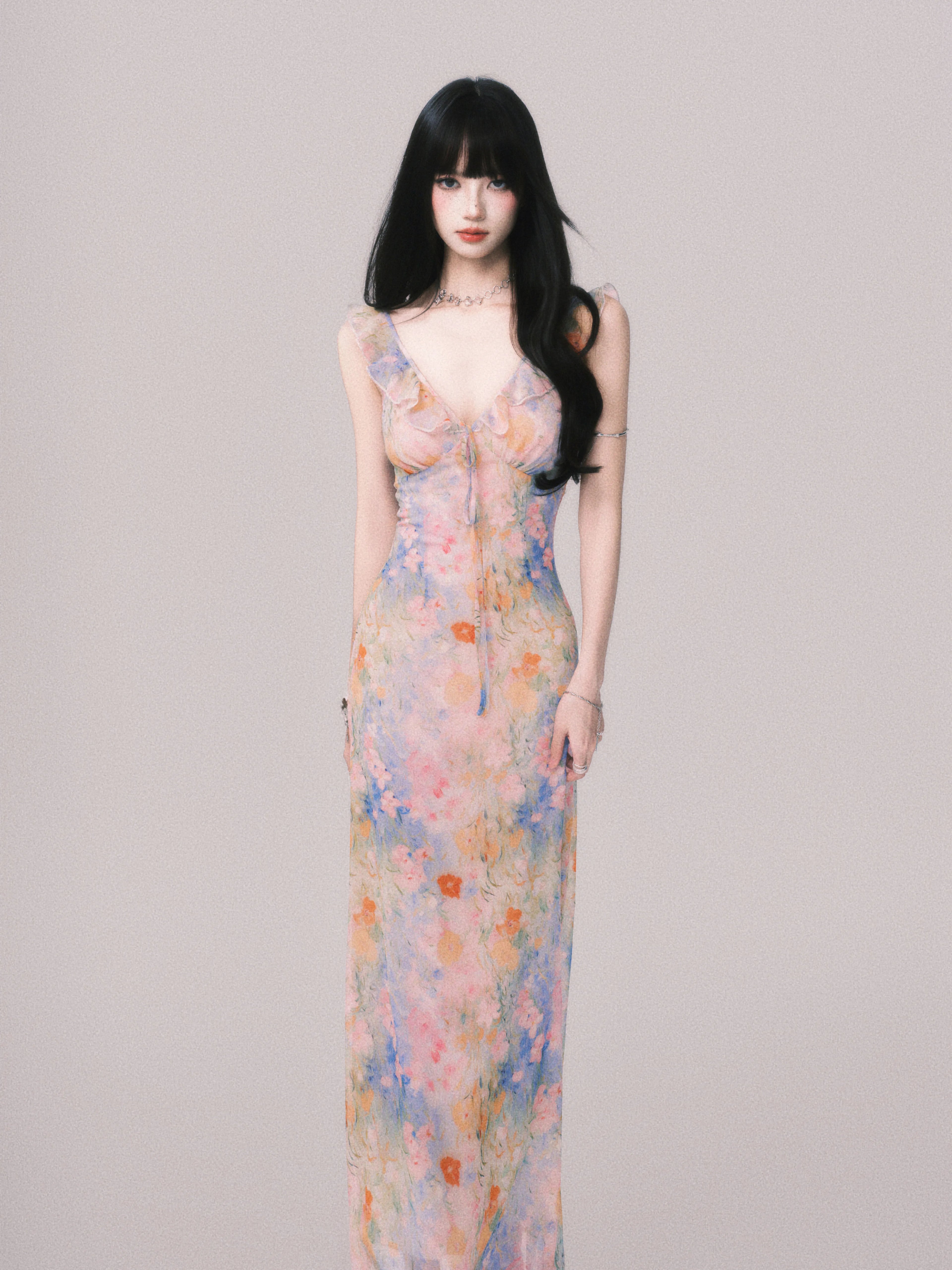 LULUSWINGS V-neck Floral Suspender Dress