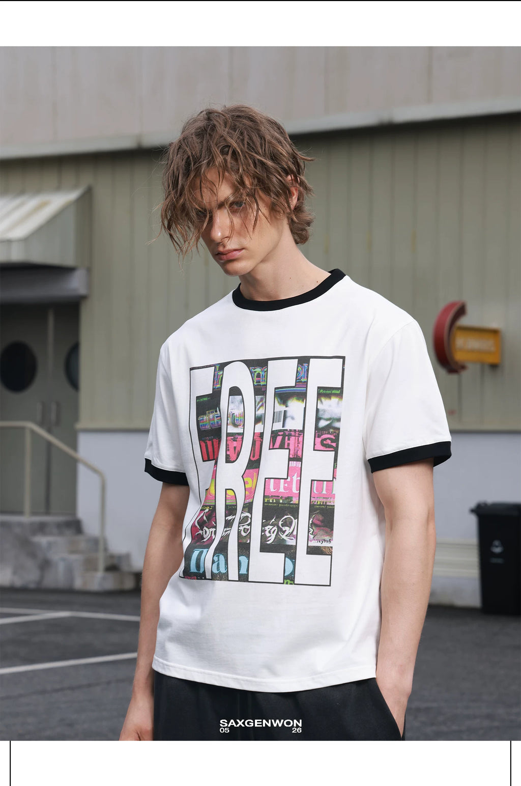 SAXGENWON Contrast Splicing Front Shoulder Tee