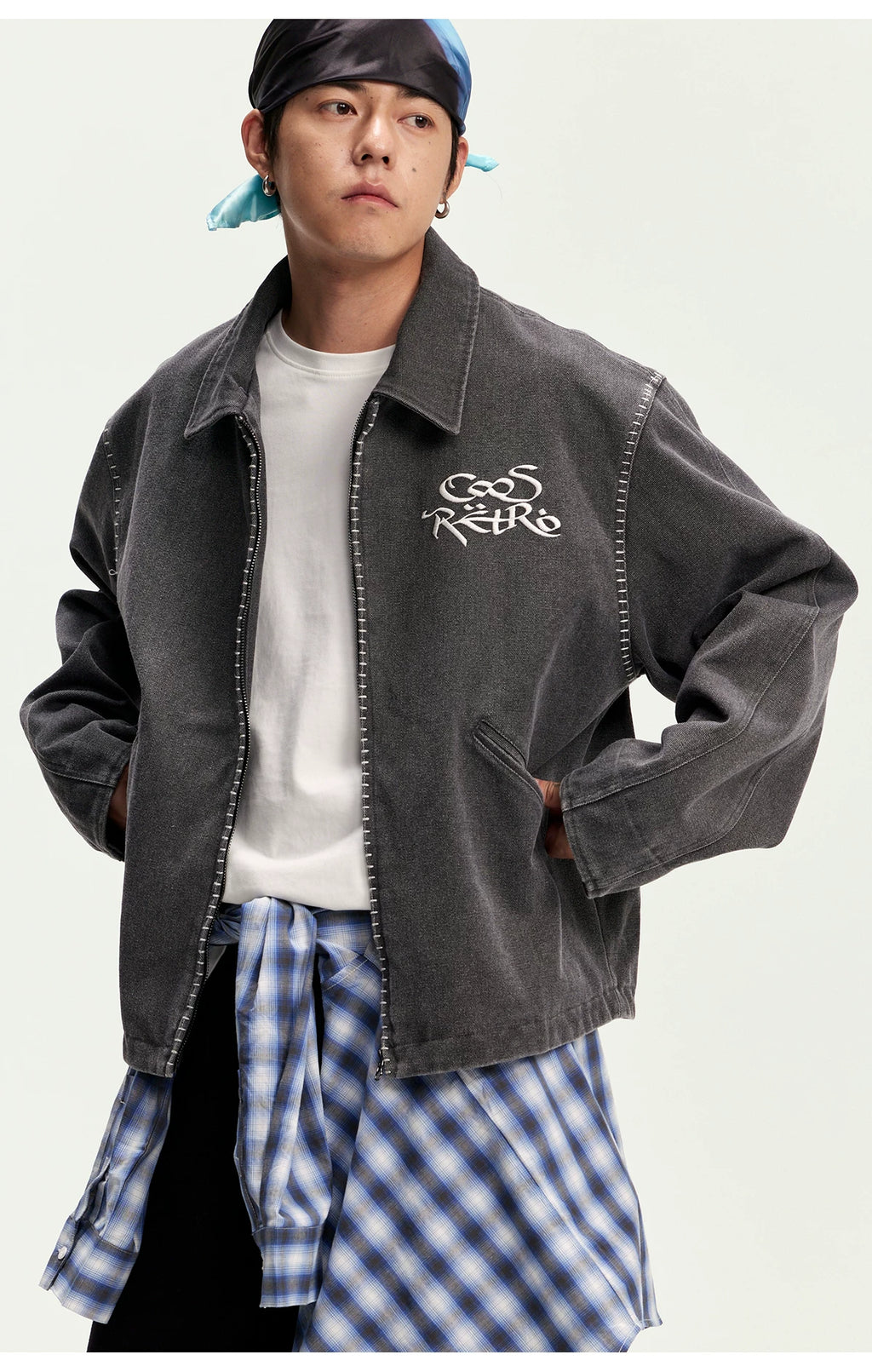 CoosRetro Vintage One-Word Embroidered Craft Shirt Jacket