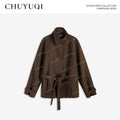 CHUYUQI Extravagant Woolen Belt Shorts Jacket