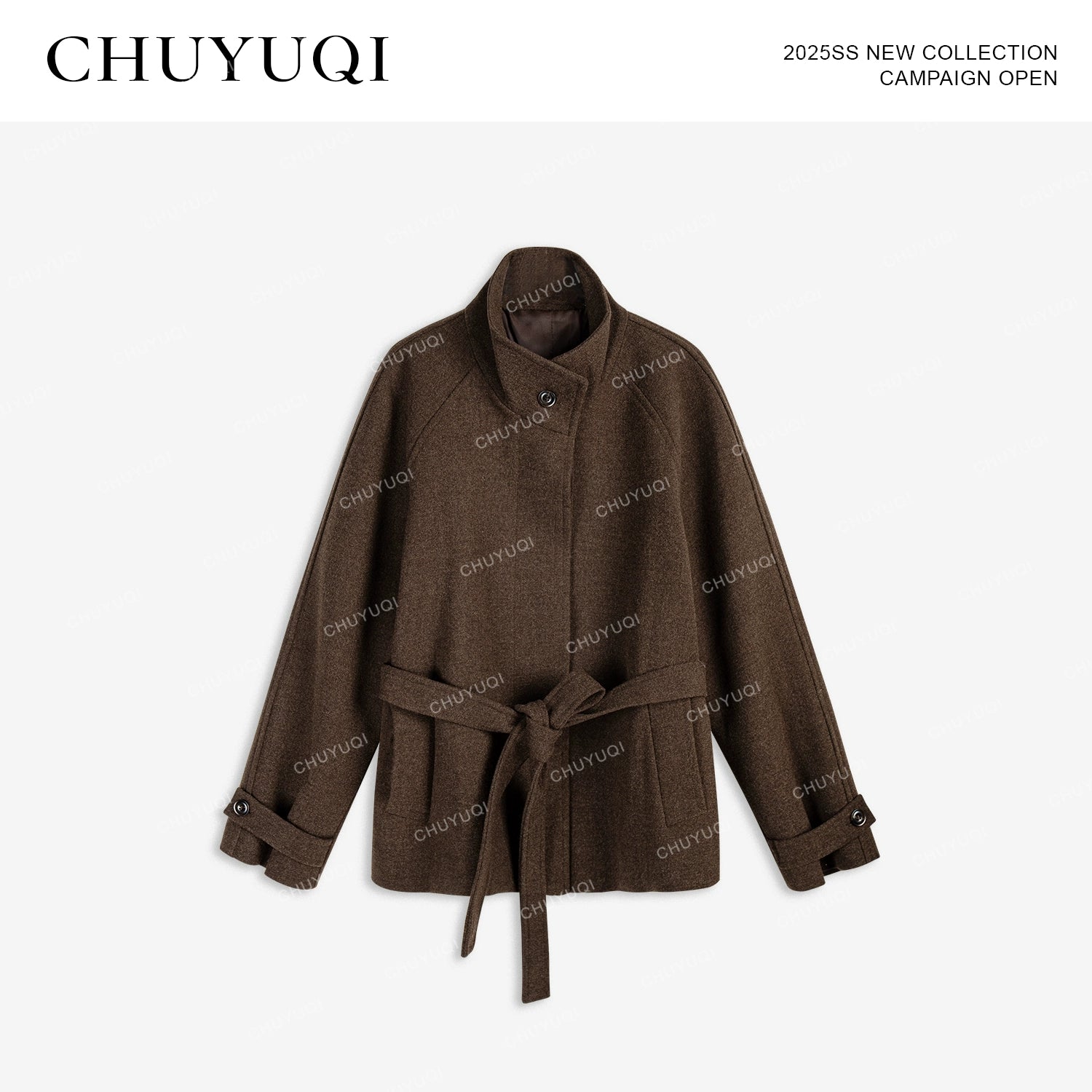 CHUYUQI Extravagant Woolen Belt Shorts Jacket