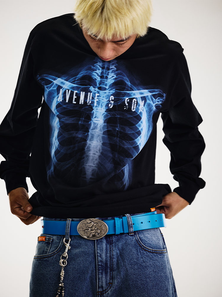 AVENUESON X-ray Perspective Skeleton Printing Cotton Long Sleeve