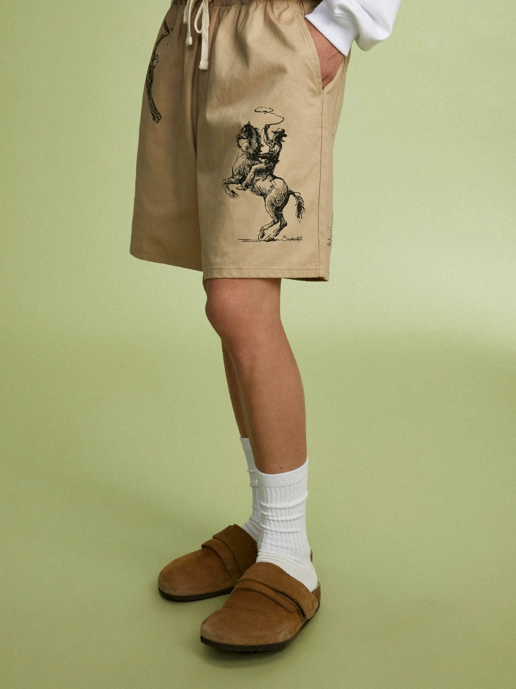 SUPERTOFU Hand-painted Pattern Arrangement Loose Casual Drawstring Shorts