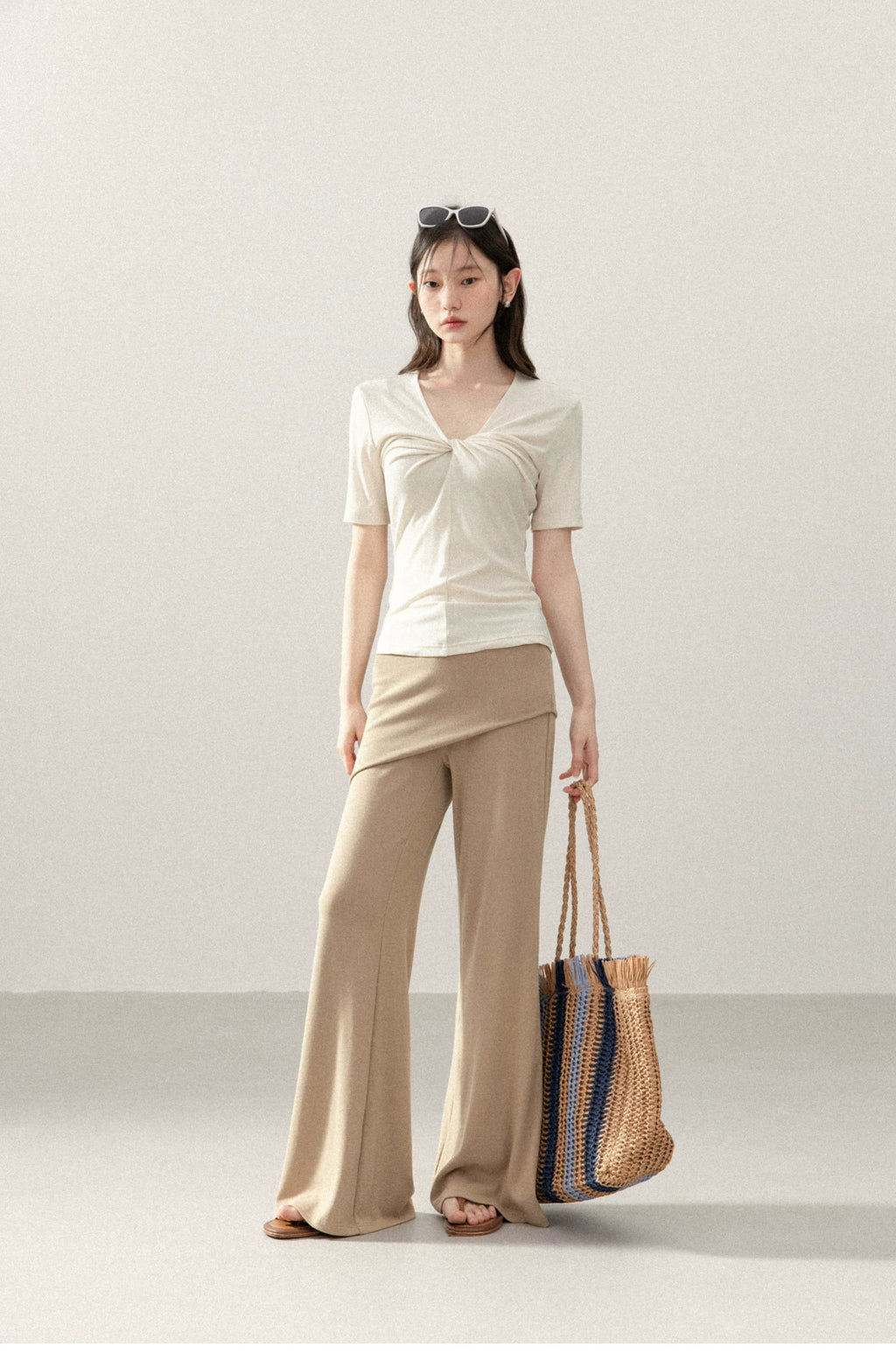 Cantonstory Fake Two-piece Micro-pull Pants Fart Curtain High-waisted Casual Pants