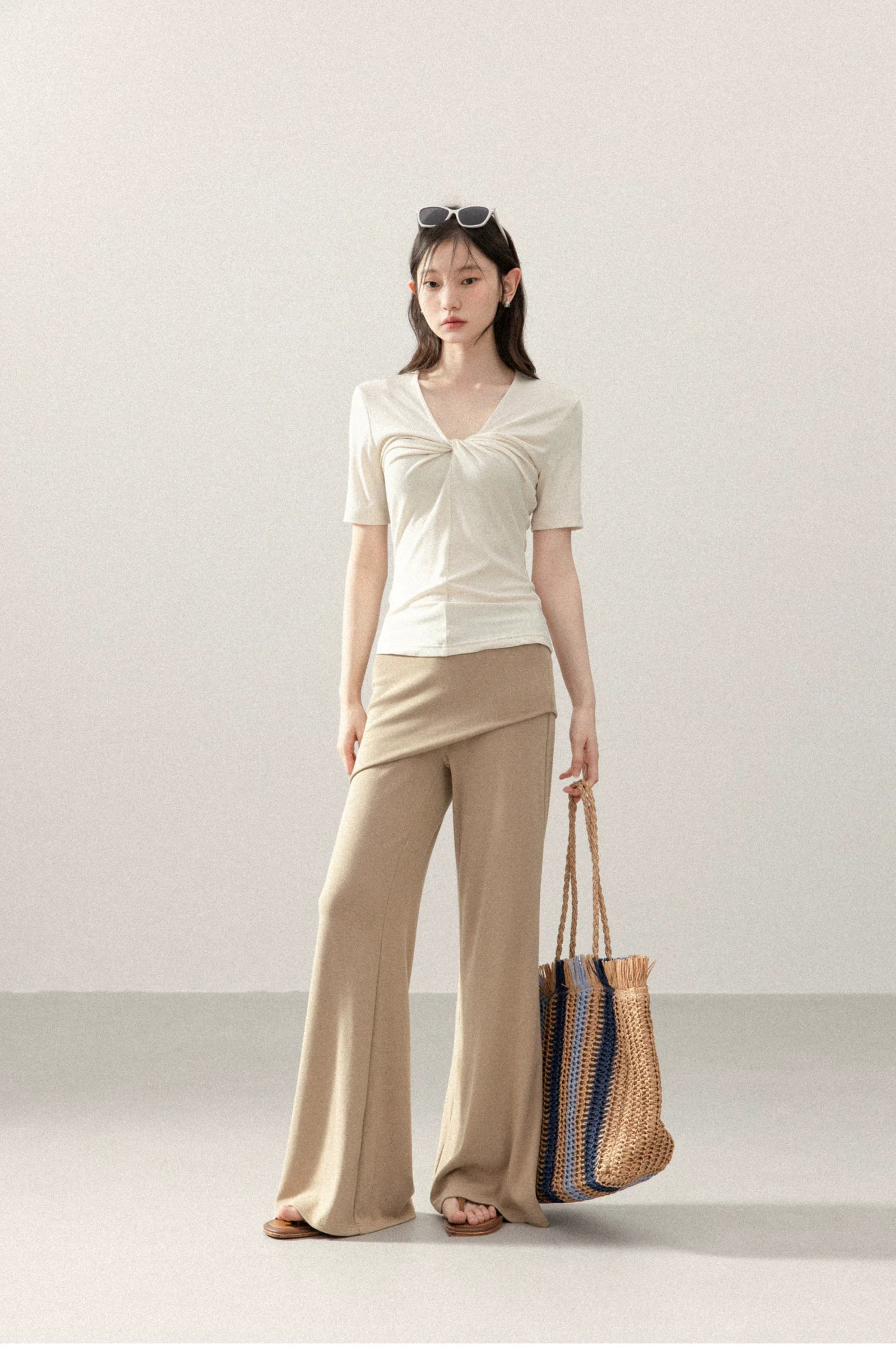 Cantonstory Fake Two-piece Micro-pull Pants Fart Curtain High-waisted Casual Pants