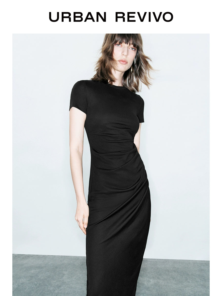 URBAN REVIVO Temperament Pleated Waist Thin Dress
