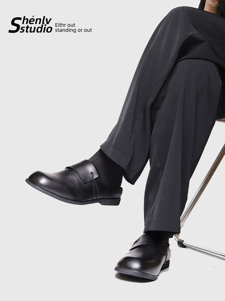 SHENLV STUDIO Laminated Baotou Muller Shoes Casual Square Head Leather Shoes