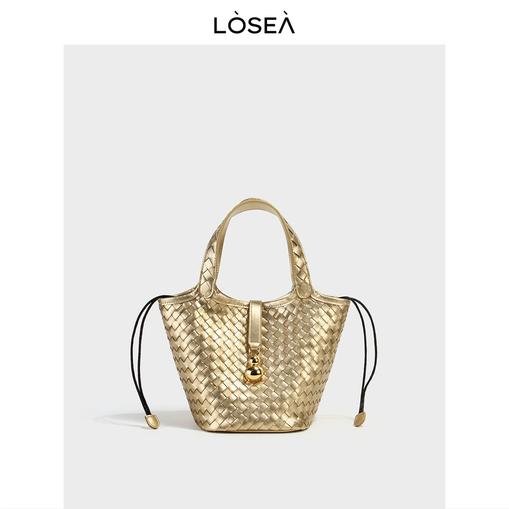 LOSEA Leather Hand-woven Gourd Vegetable Basket Bag