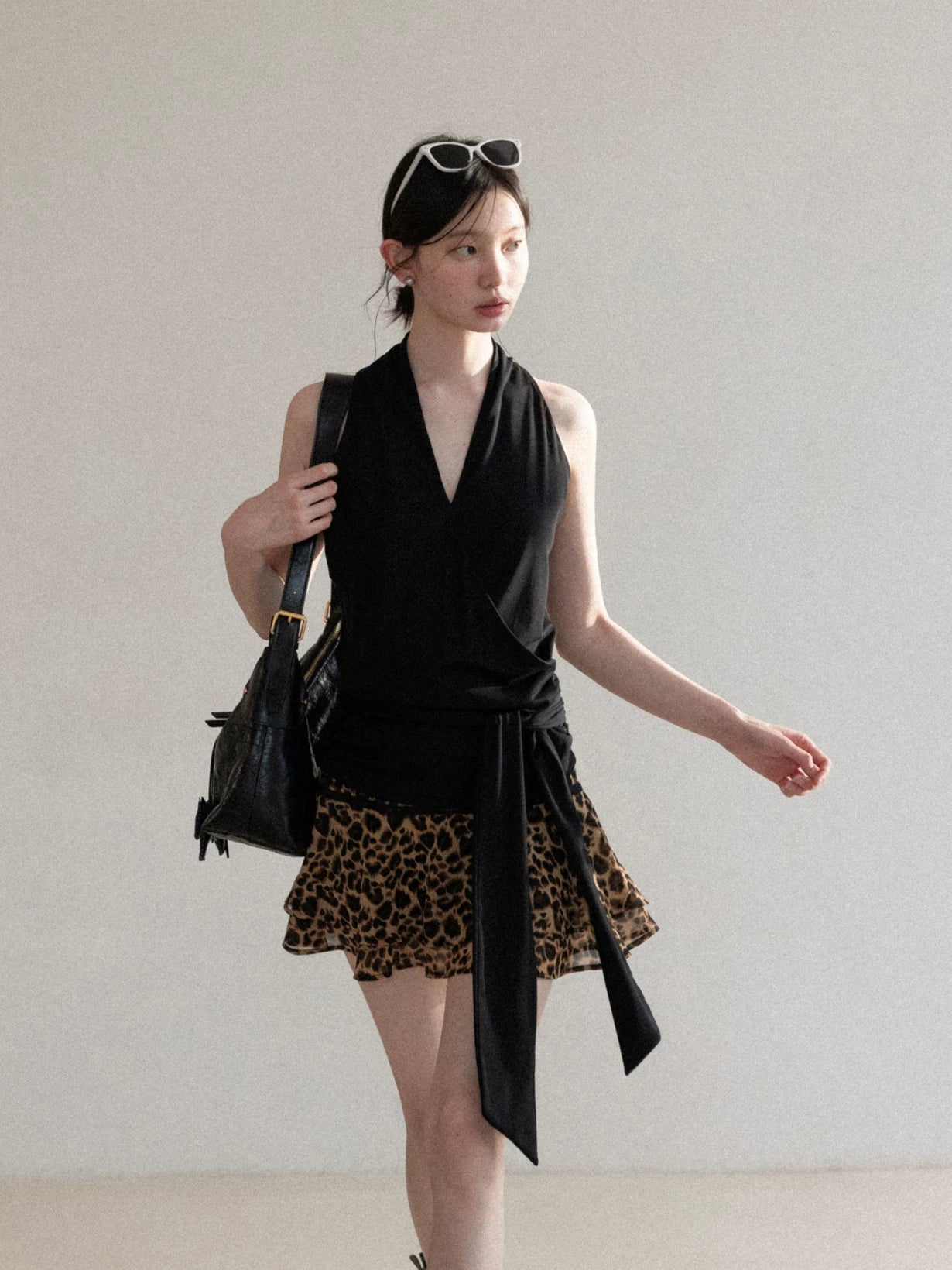 Cantonstory Lotus Leaf Edge Leopard Print High Waist Thin Skirt