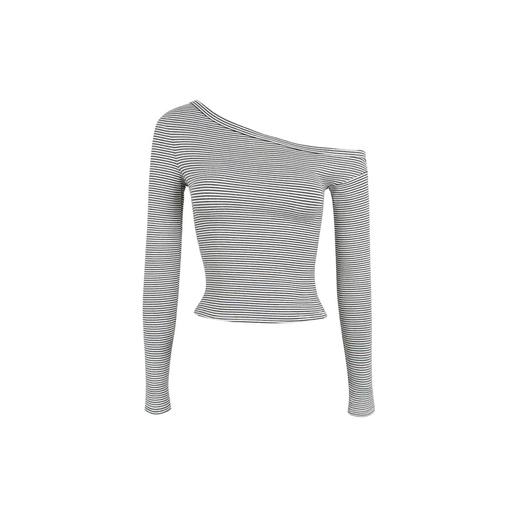 Jim Kennet Striped Slash Shoulder Straight Floor Pants Set