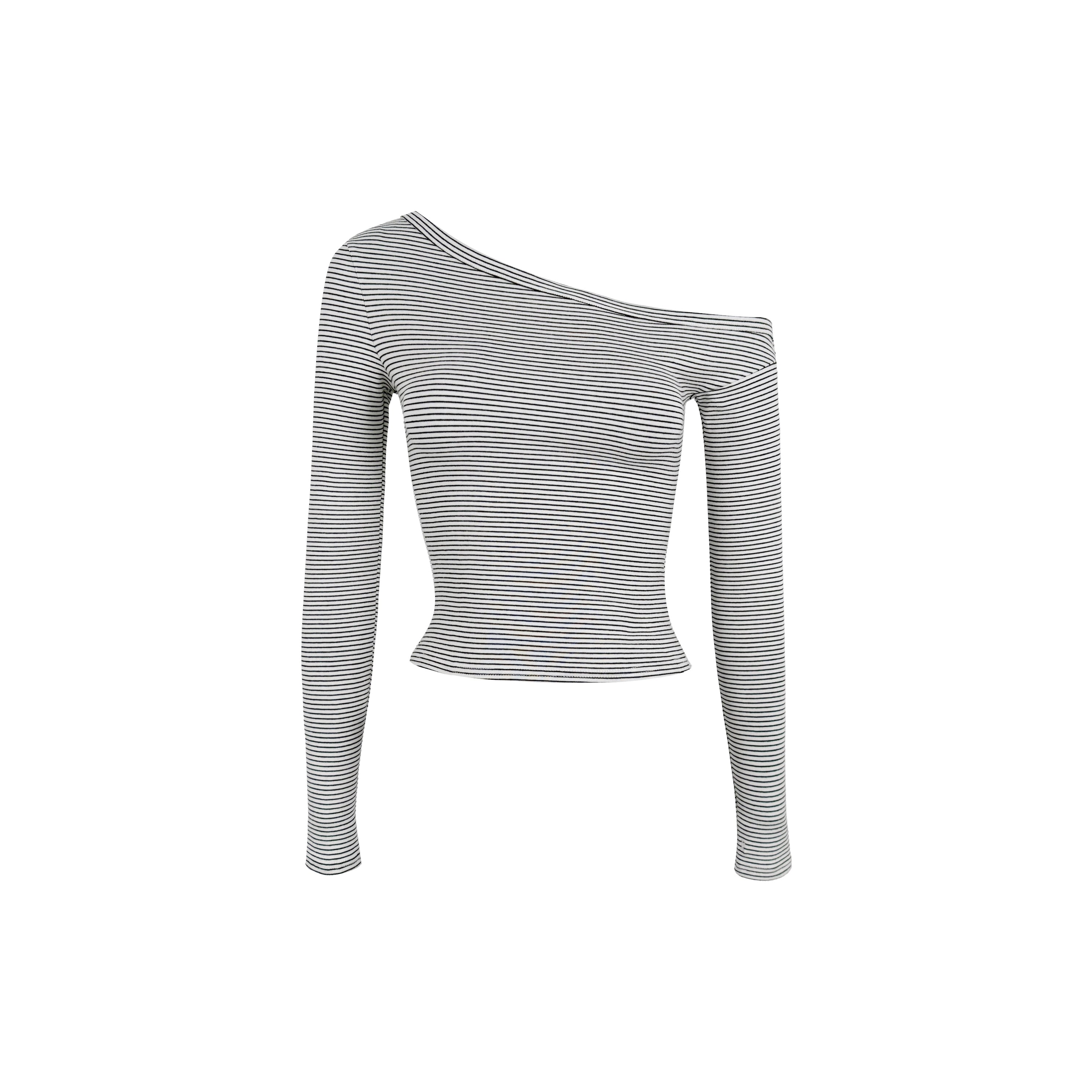 Jim Kennet Striped Slash Shoulder Straight Floor Pants Set