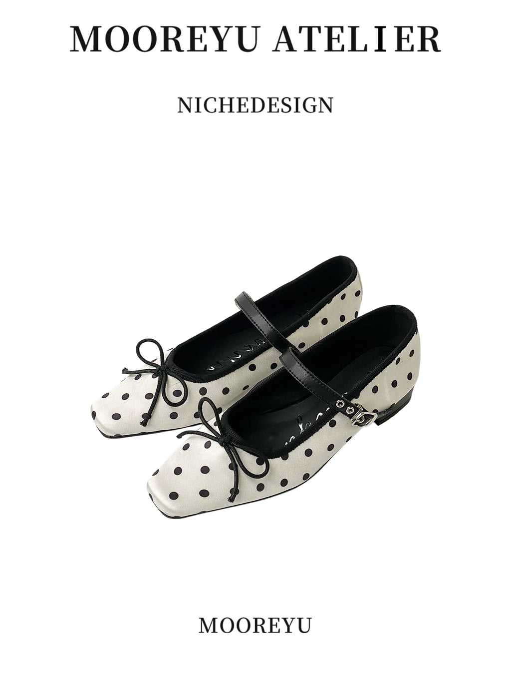 Mooreyu Polka Dot Bow Pointed Shoes