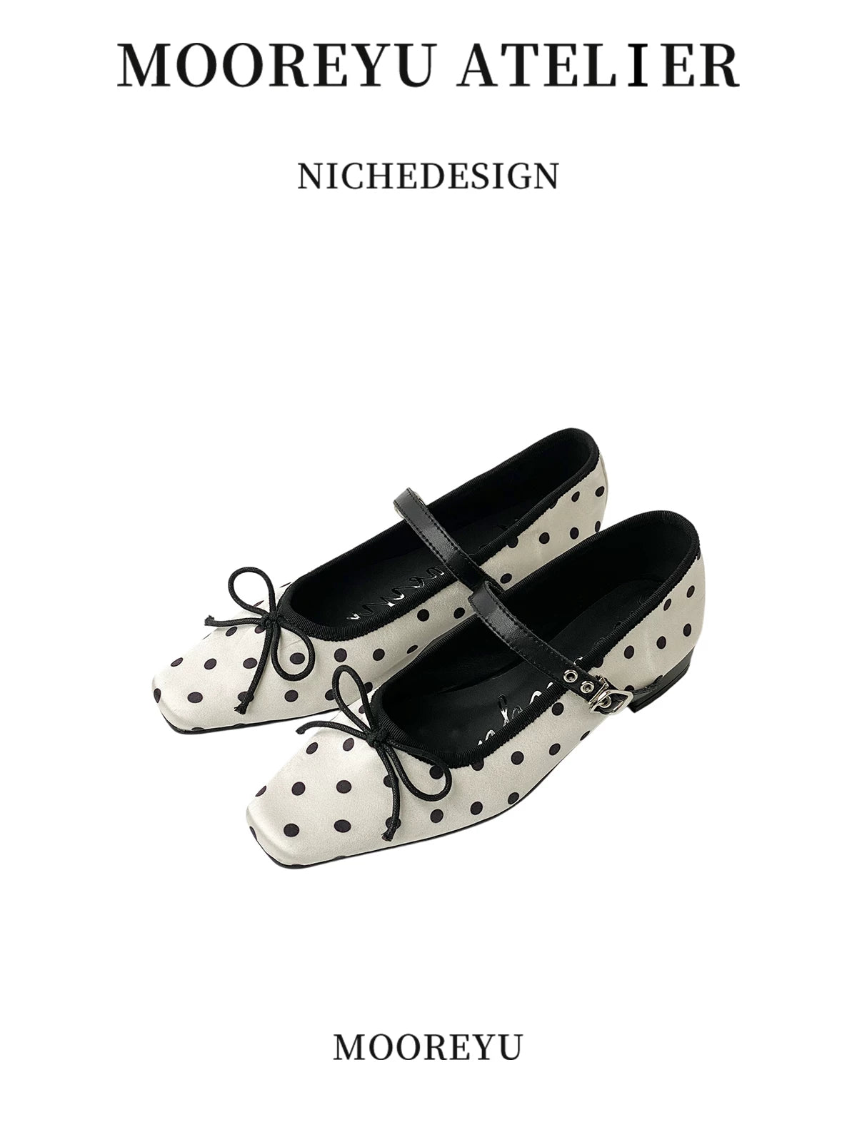 Mooreyu Polka Dot Bow Pointed Shoes