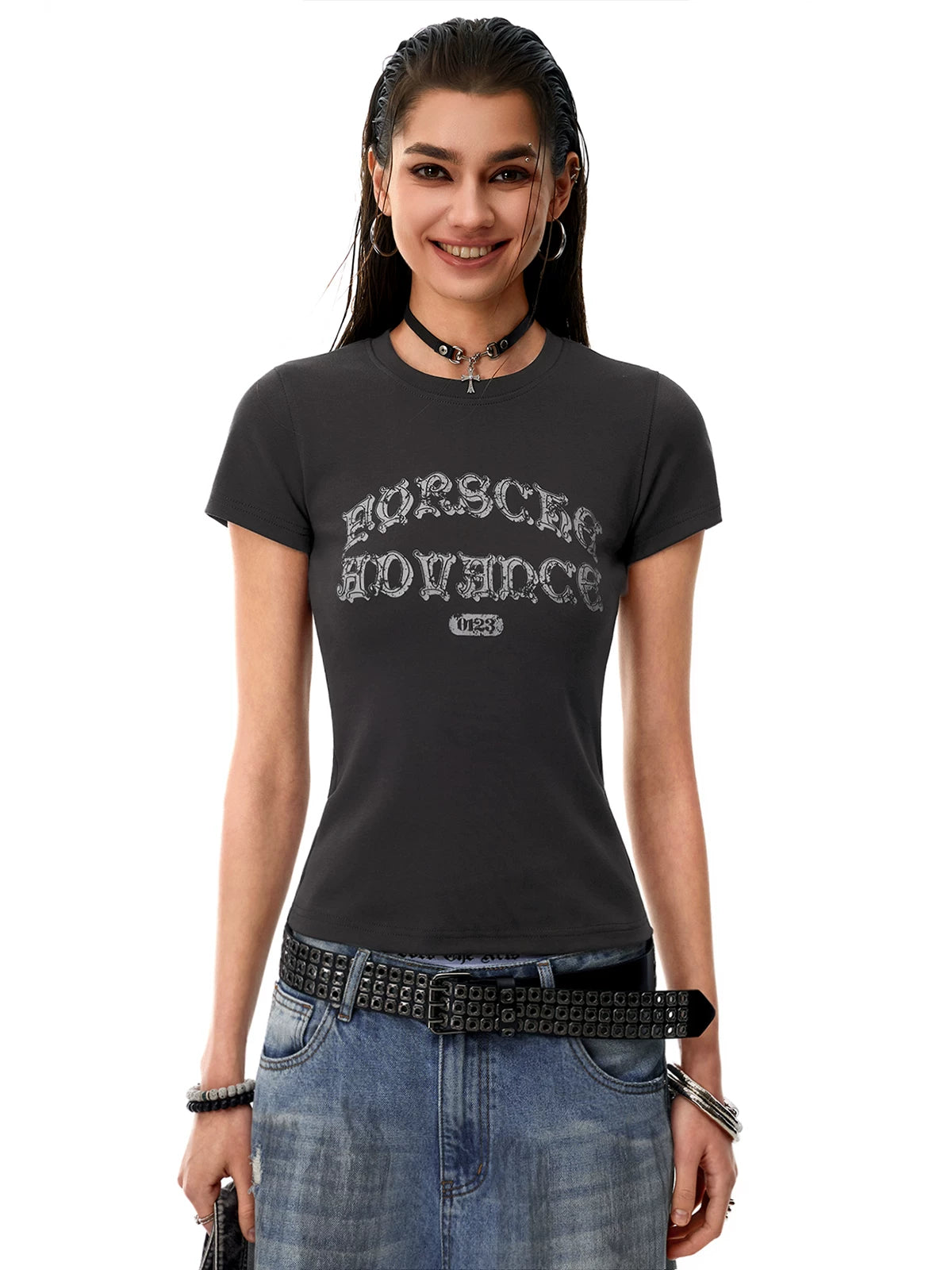 0123 Start Vintage Crew Neck Shoulder-fit Slim Tee