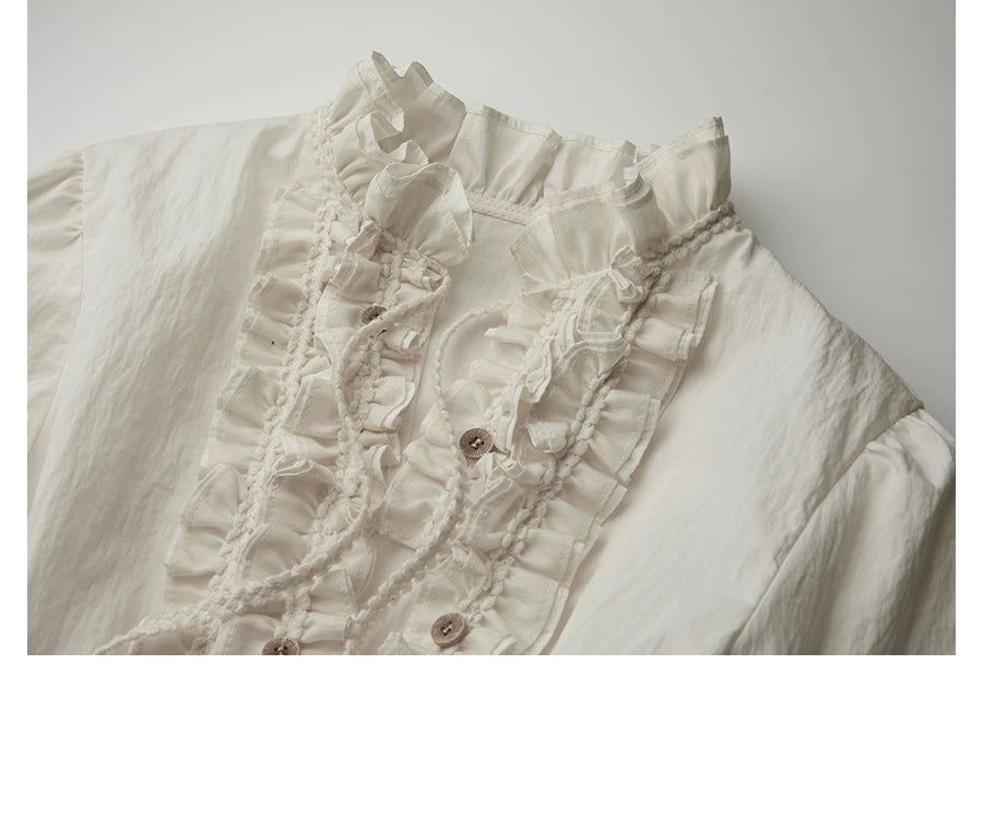 INDULGE Hem Fungus Edge Stand-up Collar Waist Shirt