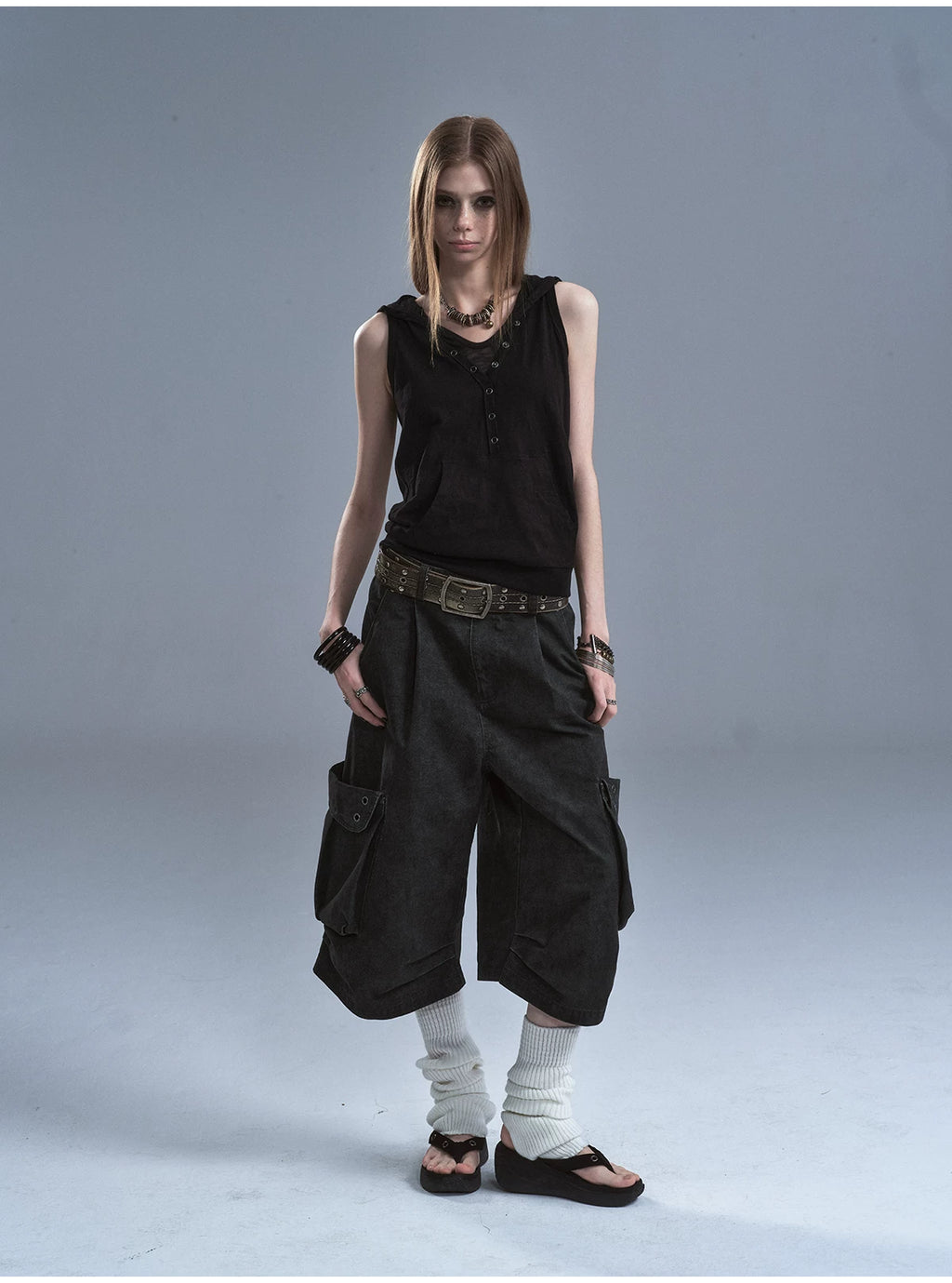 WearAndtear Fake Two-piece Hooded Spliced Sleeveless Vest