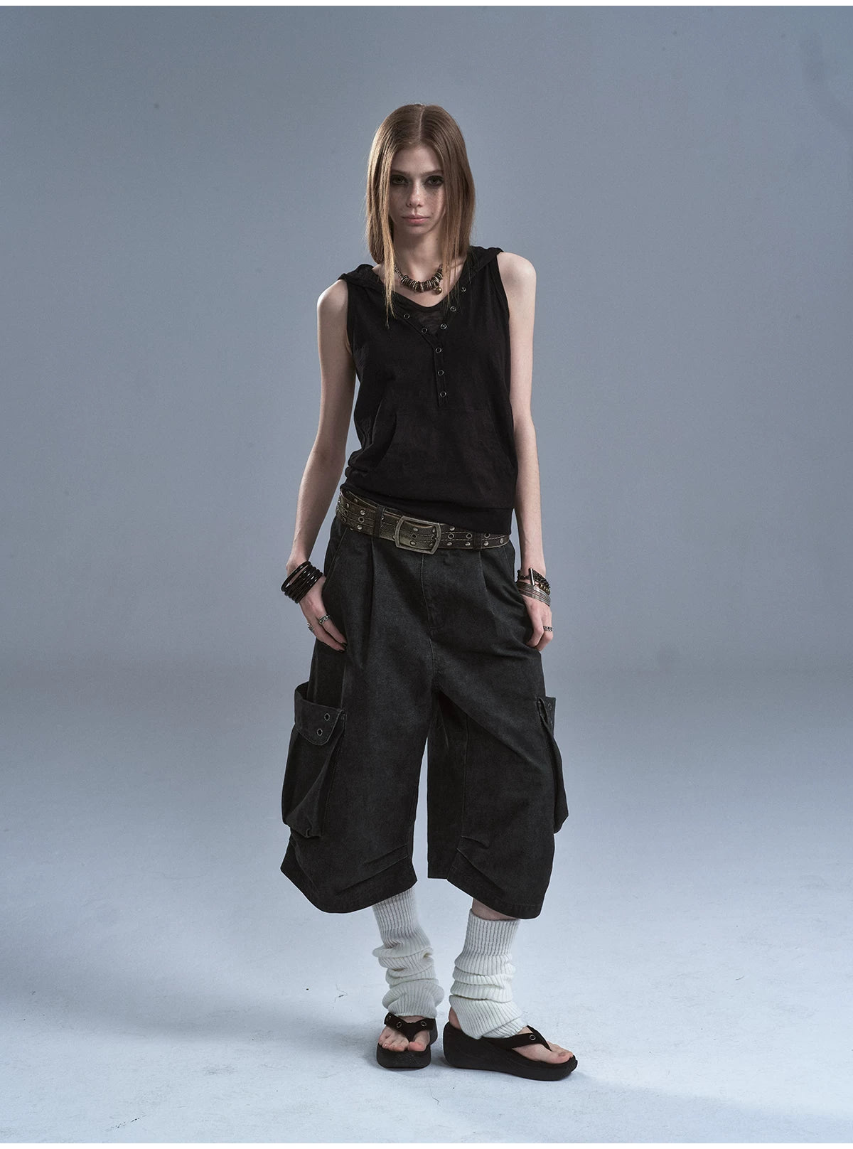 WearAndtear Fake Two-piece Hooded Spliced Sleeveless Vest